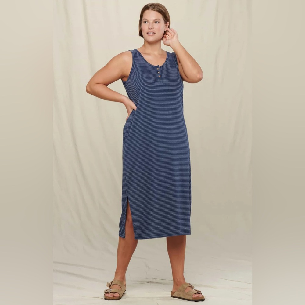 EUC Toad&Co Blue Stripe Piru Henley Midi Tank Dress (XS)